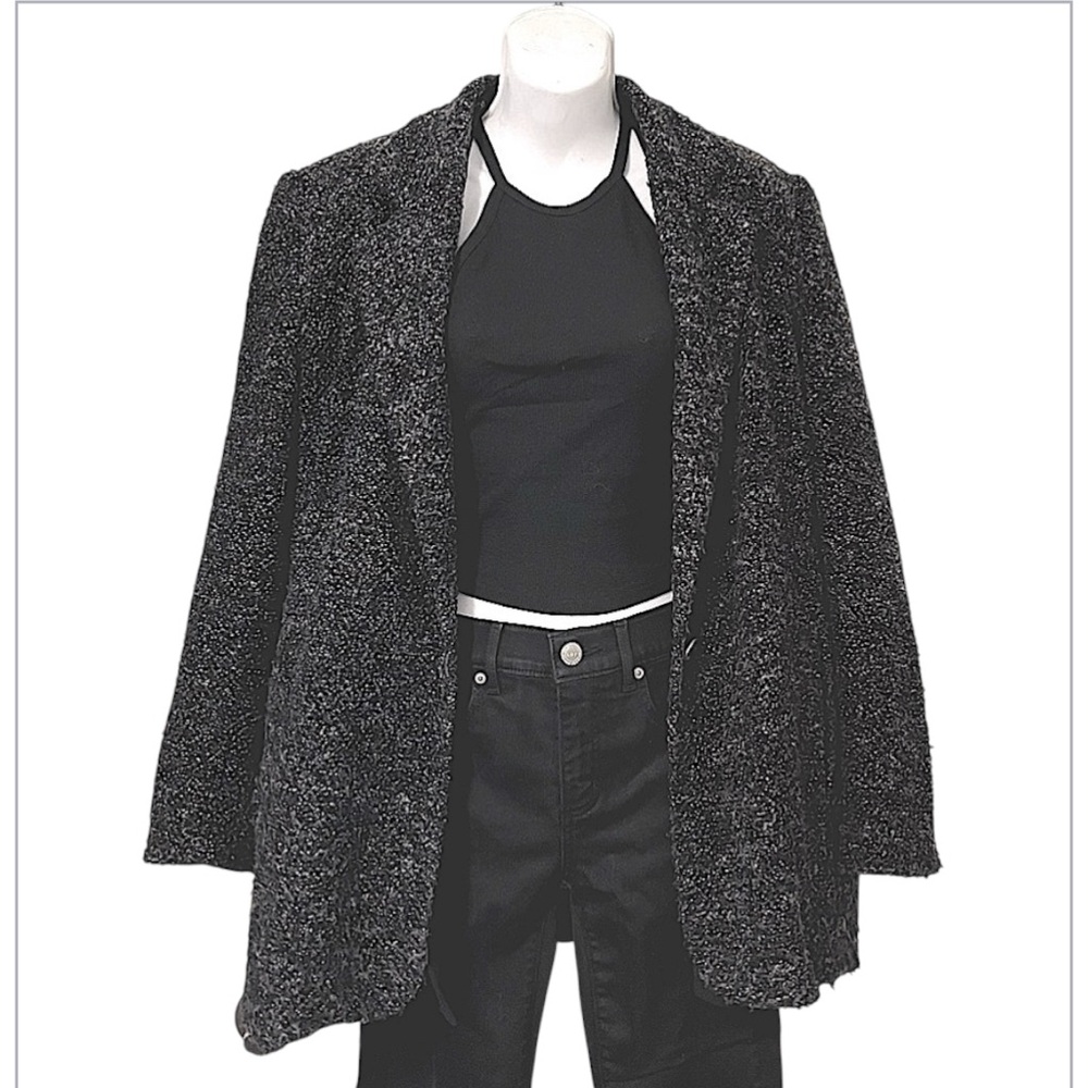 Town & Country Vintage Black Dark Gray Tweed Oversized Boxy Blazer Car Coat